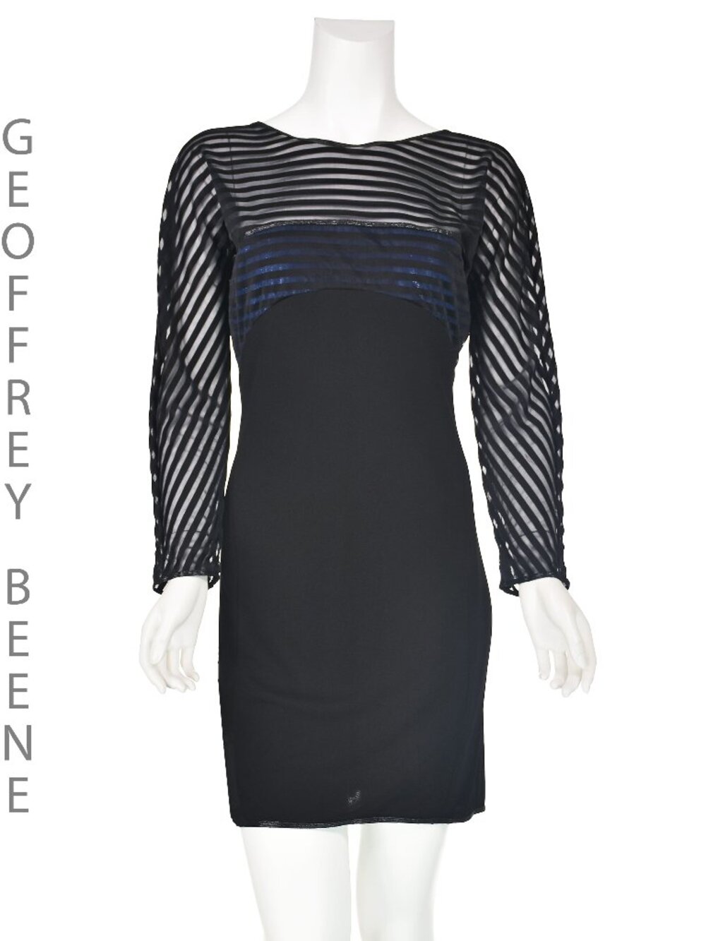 GEOFFREY BEENE 1990s Black Knit Cocktail Dress w/Striped Illusion Yoke, 6 M